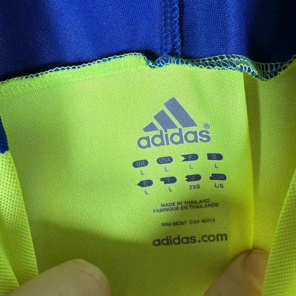 Adidas Soccer Jersey Shirt Mens Large Neon Green Blue Climacool Performance